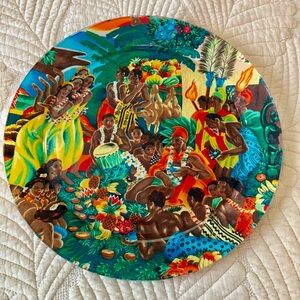 🌺 Island Feast glass plate Eugene Savage Matson Menu NWOT OOAK Hawaiian luau